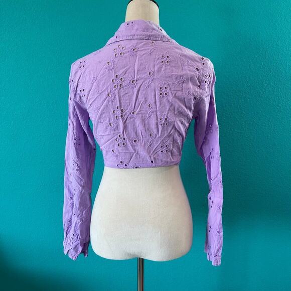 Ashley Park x RTR Purple Eyelet Top Collared Plunged Tie Waist Cropped Sze 6 - Picture 4 of 6